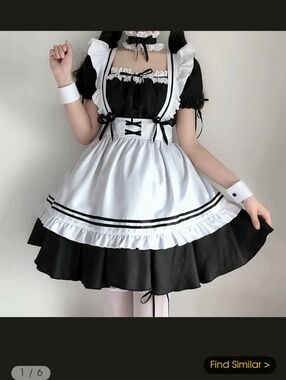 Black and White  Lolita Maid Dress with Apron  & Head Peice